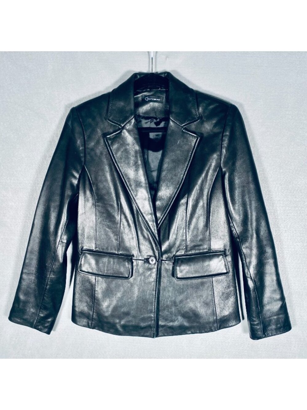 Vintage y2 Leather Jacket Womens Small (4) Black Single Button Blazer Biker